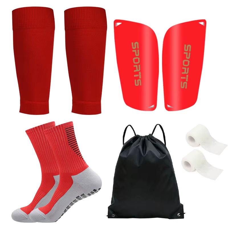 5PCS Set Teenagers Football Bag Soccer Socks Grip Men Sport Socks Soccer Leg Cover Shin Pads Soccer Training Shank Board Bandag