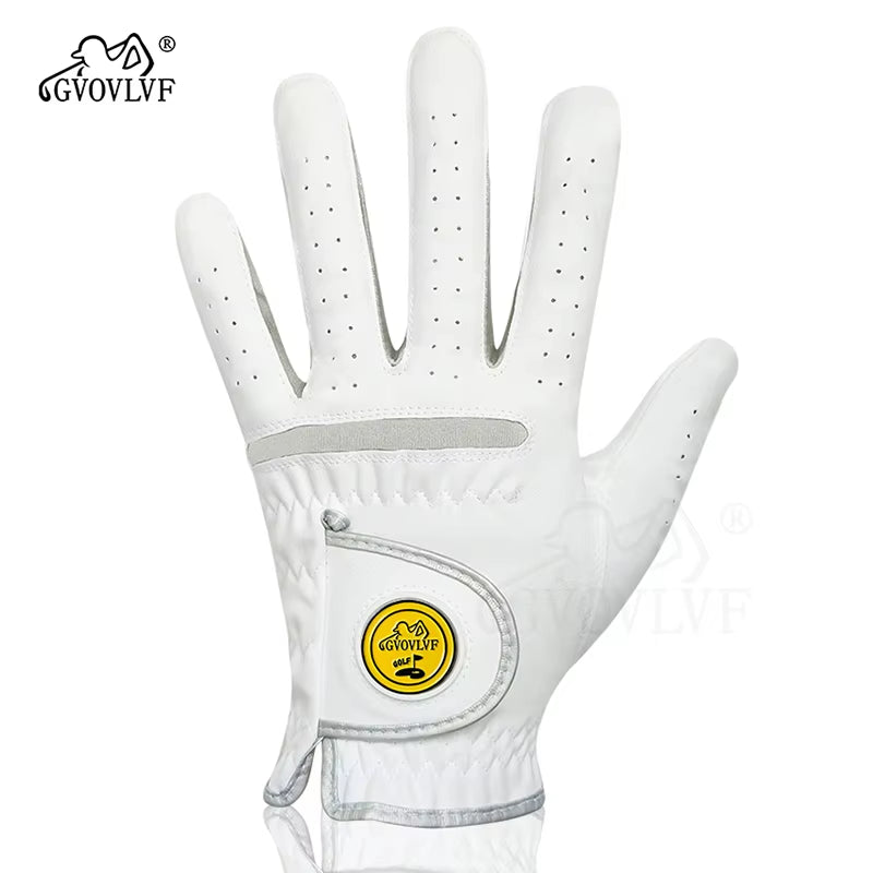1 Piece Men Golf Glove Micro Soft Fabric Breathable Comfortable Fitting with Magnetic Marker Replaceable for Golfers