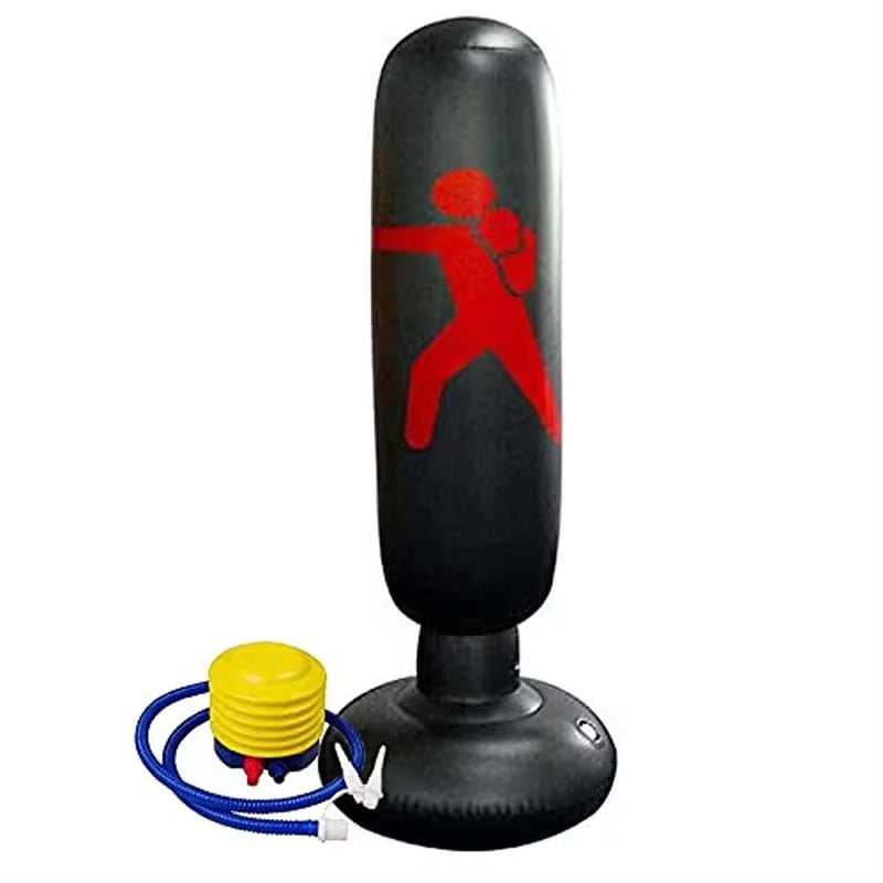 Inflatable Punching Bag. Children'S Foot Boxing Bag with Inflator Included. Filling Base with Water or Sand, Fastening. 160Cm High. (Black)