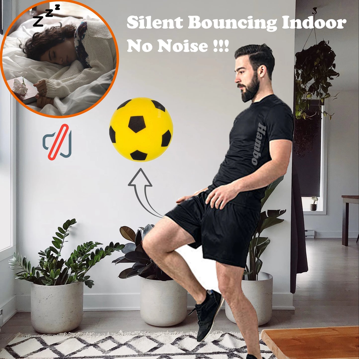 Silent Soccer Ball Men Size 9.25Inch Official Size Fantasy Foam Football Games Airless Football Mute Bouncing Ball Silent Ball