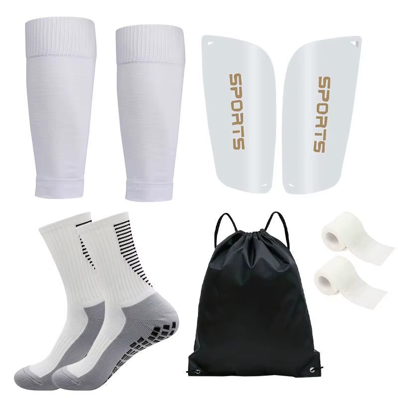 5PCS Set Teenagers Football Bag Soccer Socks Grip Men Sport Socks Soccer Leg Cover Shin Pads Soccer Training Shank Board Bandag