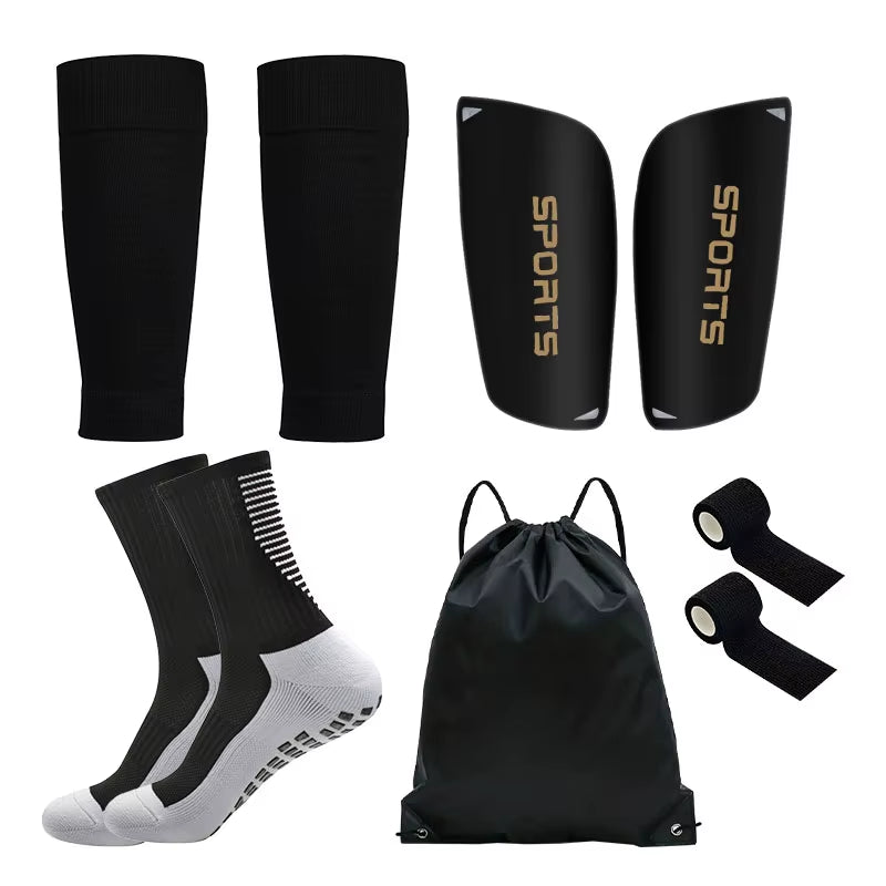 5PCS Set Teenagers Football Bag Soccer Socks Grip Men Sport Socks Soccer Leg Cover Shin Pads Soccer Training Shank Board Bandag