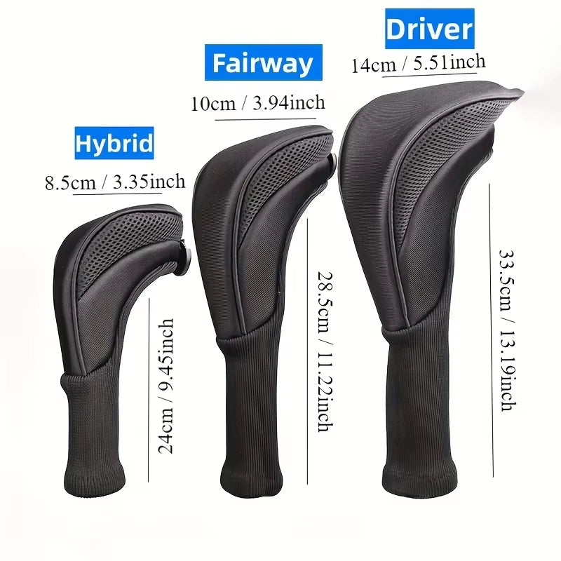 3Pcs Premium Golf Headcovers Set - Perfect Fit for Driver, Fairway Wood, and Hybrid - Stylish and Durable Golf Accessory