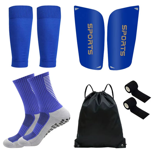5PCS Set Teenagers Football Bag Soccer Socks Grip Men Sport Socks Soccer Leg Cover Shin Pads Soccer Training Shank Board Bandag