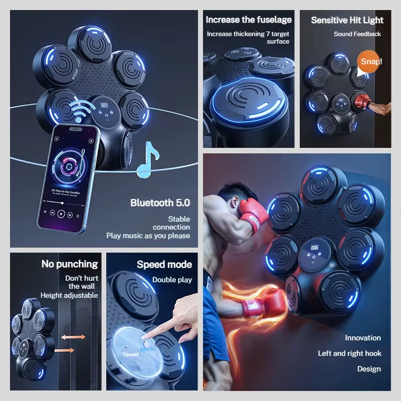 2025 New Music Boxing Machine Bluetooth Adult Electronic Wall Target Hookpunch Equipment Target Wall Mounted Gym Home Equipment